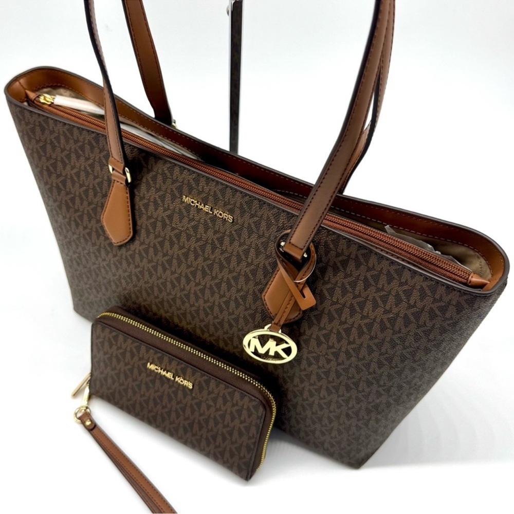 Michael Kors Sheila Large Logo Tote Bag & Matching Flat Phone Case Wallet Brown - Picture 9 of 12